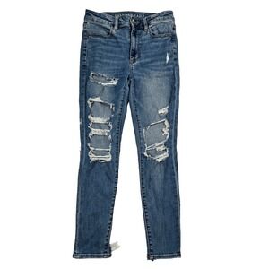 American Eagle Distressed Stretch Jeans Size 6 Blue‎ Womens